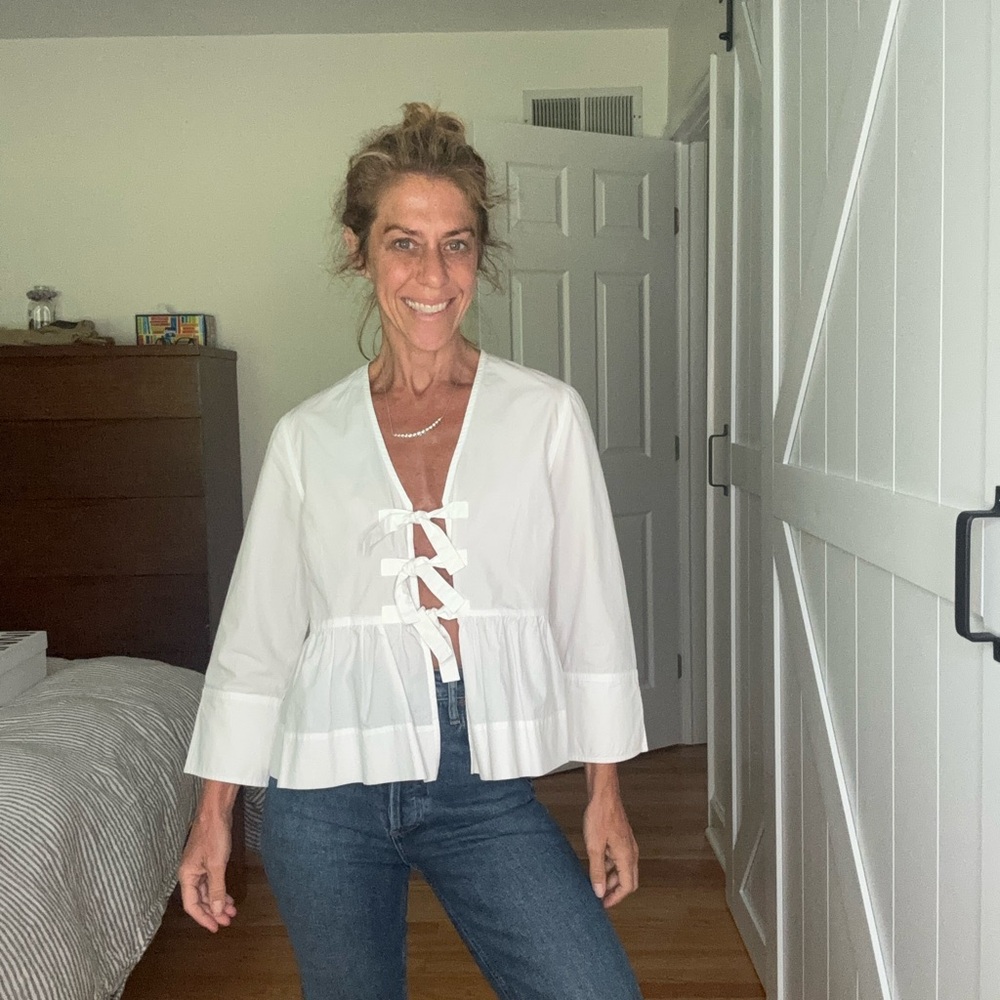 Ganni White Lace-Up Blouse